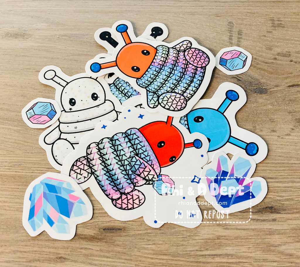 Cute and nerdy vinyl stickers.