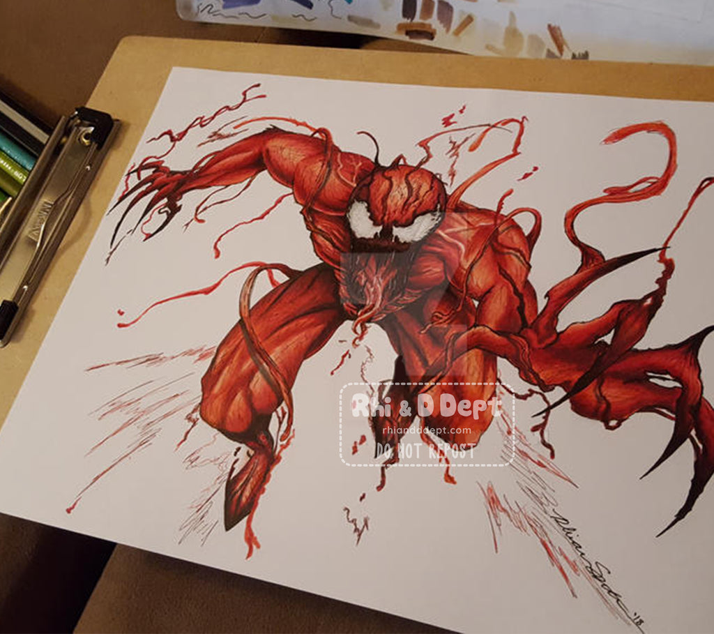 Copic drawing art print of Carnage from Spiderman.